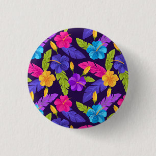Badge Rond 2,50 Cm Motif de fleurs Feuilles tropicales colorées