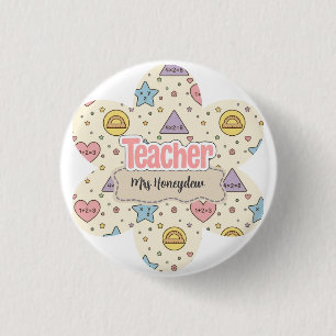 Badge Rond 2,50 Cm Motif de formes mathématiques de professeur rose 