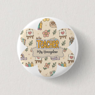 Badge Rond 2,50 Cm Motif de fournitures scolaires pour enseignant pas