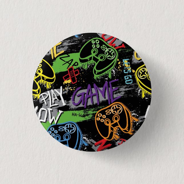 Badge Rond 2,50 Cm Motif de jeu graffiti néon (Devant)