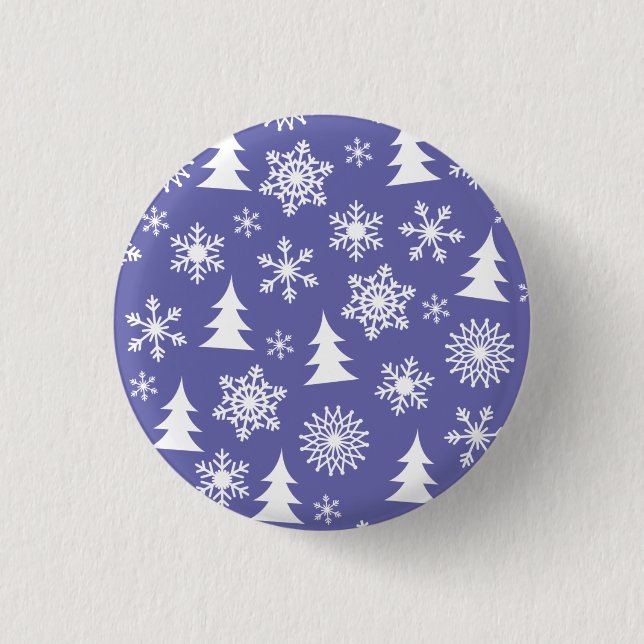 Badge Rond 2,50 Cm Motif des flocons de neige et des pins (Devant)