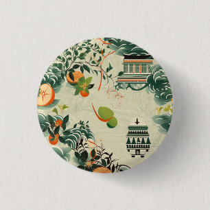 Badge Rond 2,50 Cm Motif d'oranges Ethereales avec temples Zen