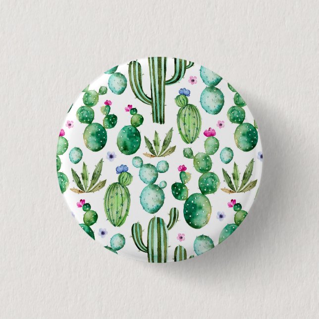Badge Rond 2,50 Cm Motif d'usines de cactus d'aquarelle (Devant)