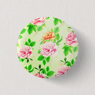 Badge Rond 2,50 Cm Motif élégant de roses florales feuilles vertes-23