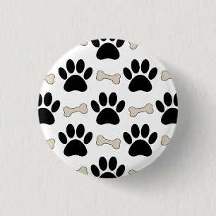 Badge Rond 2,50 Cm Motif Empreintes Et Os Canin