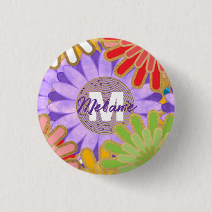 Badge Rond 2,50 Cm Motif Fleur Hippy Personnalisé Couleurs Vives Colo
