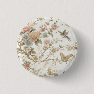 Badge Rond 2,50 Cm Motif floral chinois vintage avec colibri