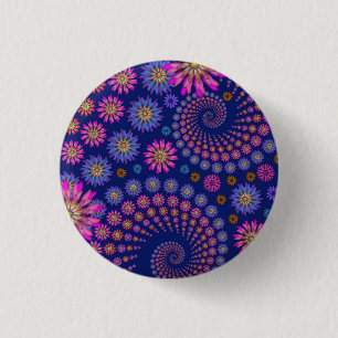 Badge Rond 2,50 Cm Motif floral rose violet bleu sur fond bleu