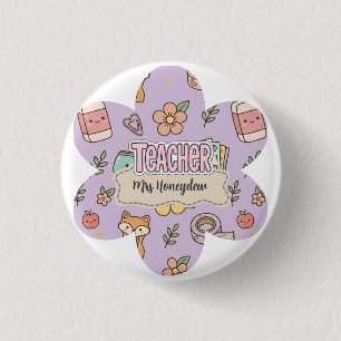Badge Rond 2,50 Cm Motif fournitures scolaires enseignant violet