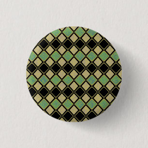 Badge Rond 2,50 Cm Motif Harlequin en Or, Vert et Noir 