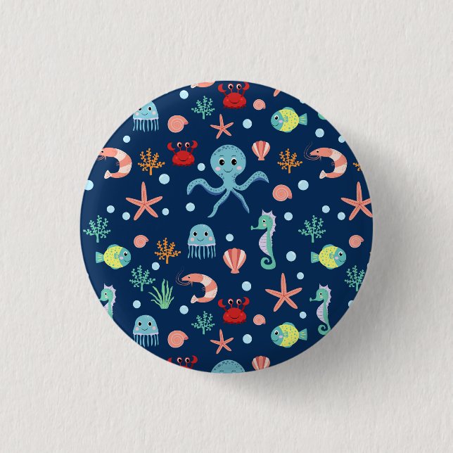 Badge Rond 2,50 Cm Motif mignon de vie marine de l'océan (Devant)