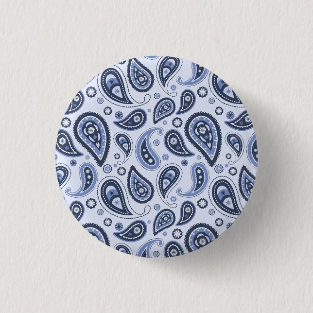 Badge Rond 2,50 Cm Motif Paisley Bleu (Devant)