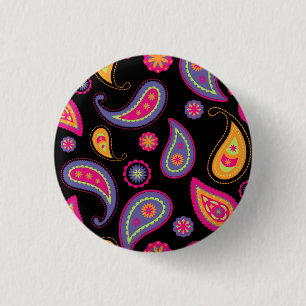 Badge Rond 2,50 Cm Motif Paisley Coloré