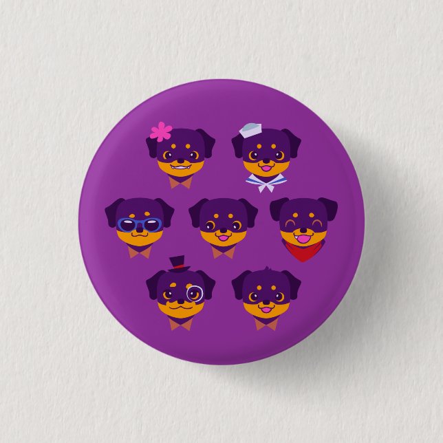 Badge Rond 2,50 Cm Motif pourpre de chiot de rottweiler de Kawaii (Devant)