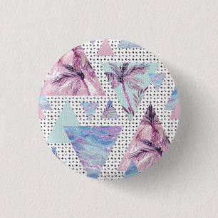 Badge Rond 2,50 Cm Motif rose et bleu d'aquarelle de palmier