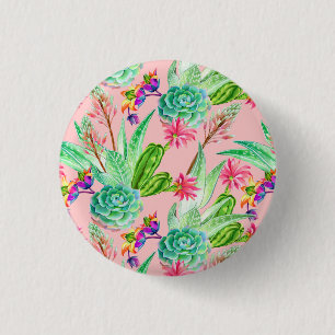 Badge Rond 2,50 Cm Motif Succulent de l'aquarelle florissante