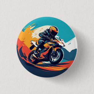 Badge Rond 2,50 Cm Motocycliste en course