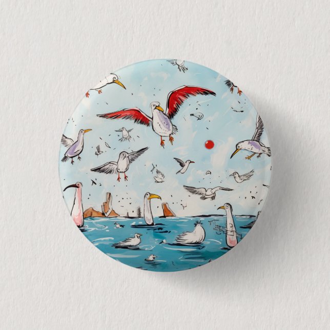 Badge Rond 2,50 Cm Mouette, oiseau, oiseaux en vol  (Devant)