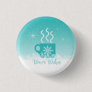 Badge Rond 2,50 Cm Mug Steaming Hot Drink avec bordure de neige ID595