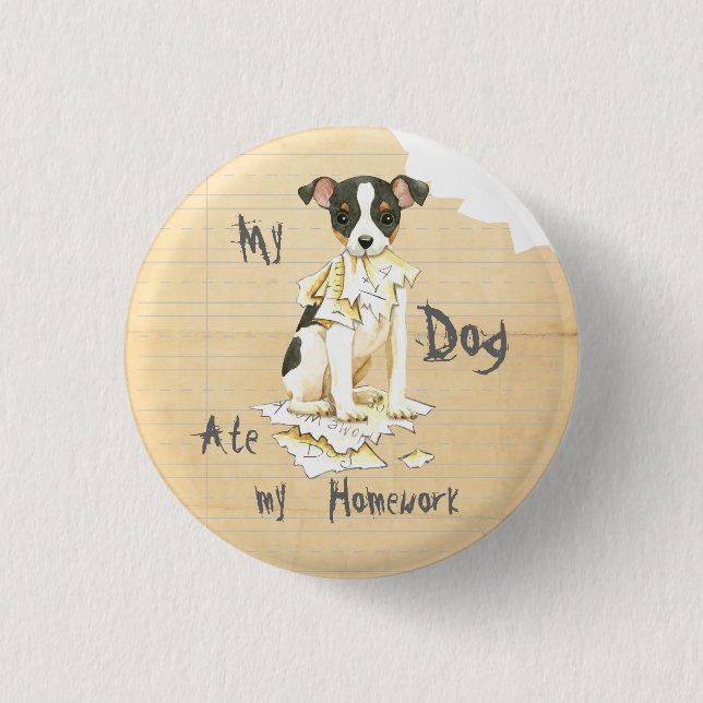 Badge Rond 2,50 Cm My Toy Fox Terrier Ate my Homework (Devant)