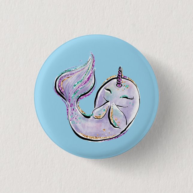 Badge Rond 2,50 Cm Narval La Baleine Licorne (Devant)