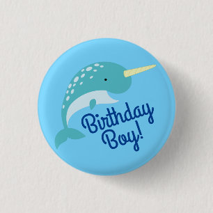 Badge Rond 2,50 Cm Narwhals Ocean Cute 1er Anniversaire Thème de fête