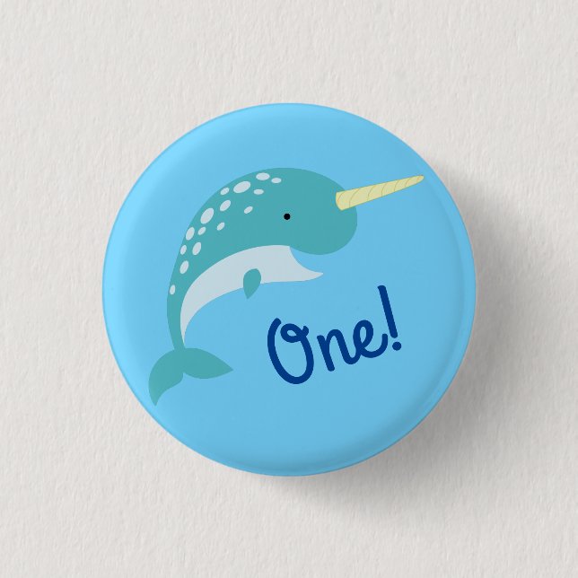 Badge Rond 2,50 Cm Narwhals Ocean Cute 1er Anniversaire Thème de fête (Devant)