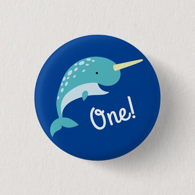 Badge Rond 2,50 Cm Narwhals Ocean Fête d'anniversaire pour enfants (Devant)
