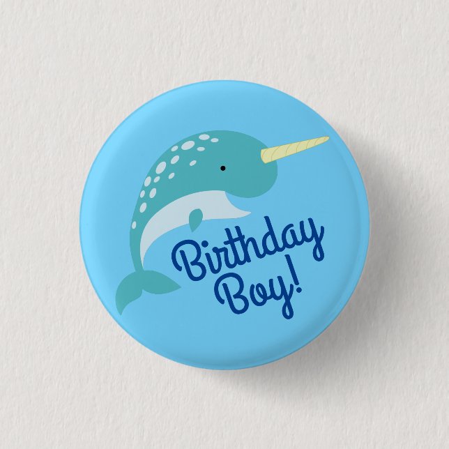 Badge Rond 2,50 Cm Narwhals Ocean Fête d'anniversaire pour enfants (Devant)