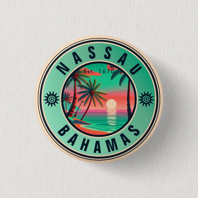 Badge Rond 2,50 Cm Nassau Bahamas Retro Voyage Souvenir 1950 (Devant)