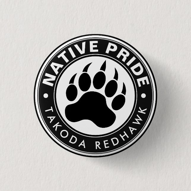 Badge Rond 2,50 Cm Native American Bear Paw Logo Personalized Name (Devant)