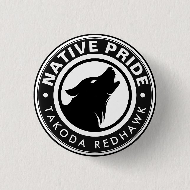 Badge Rond 2,50 Cm Native American Wolf Logo Personalized Name (Devant)
