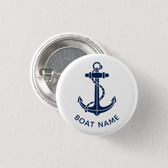 Badge Rond 2,50 Cm Nautical Boat Name Anchor Cruise Trip Custom (Devant & derrière)