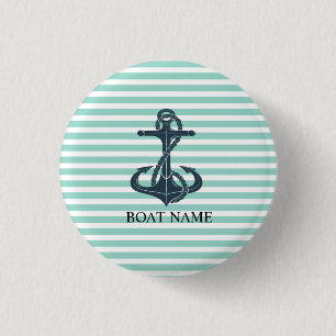Badge Rond 2,50 Cm Nautique, Ancre, Bandes vertes à la menthe