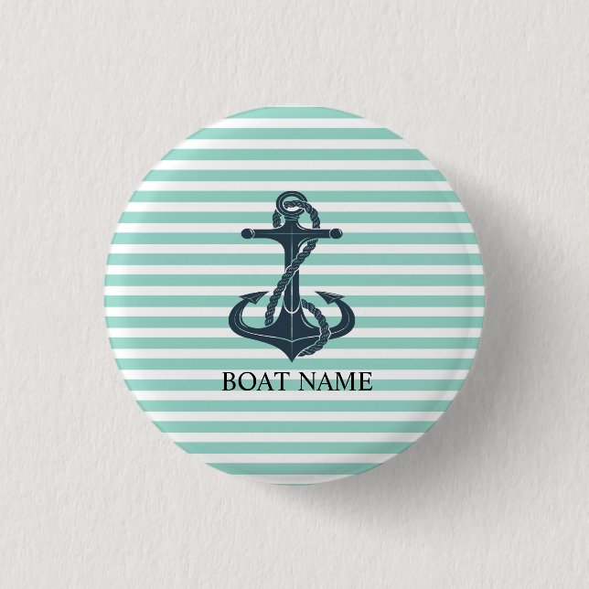 Badge Rond 2,50 Cm Nautique,Ancre,Rayes Vert Menthe (Devant)