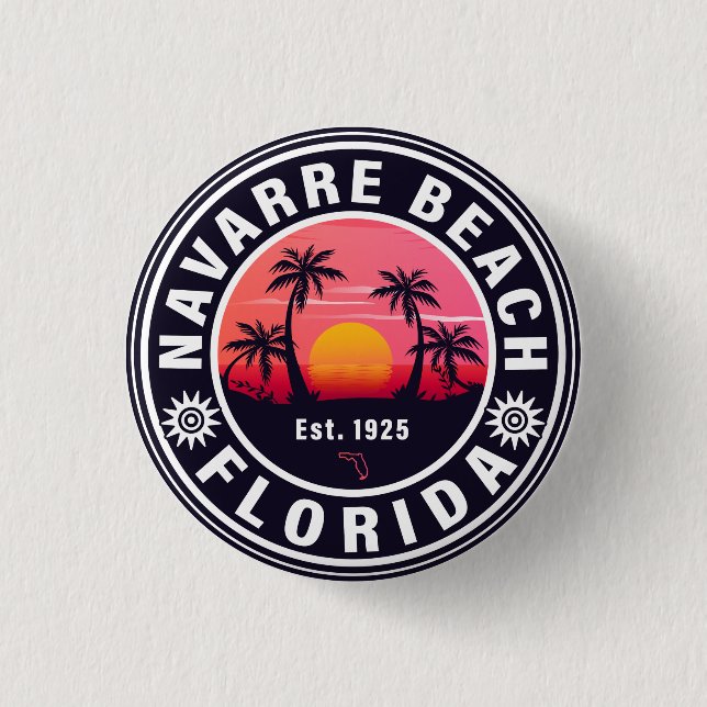 Badge Rond 2,50 Cm Navarre Floride Plage Retro Sunset Palmiers 60s (Devant)