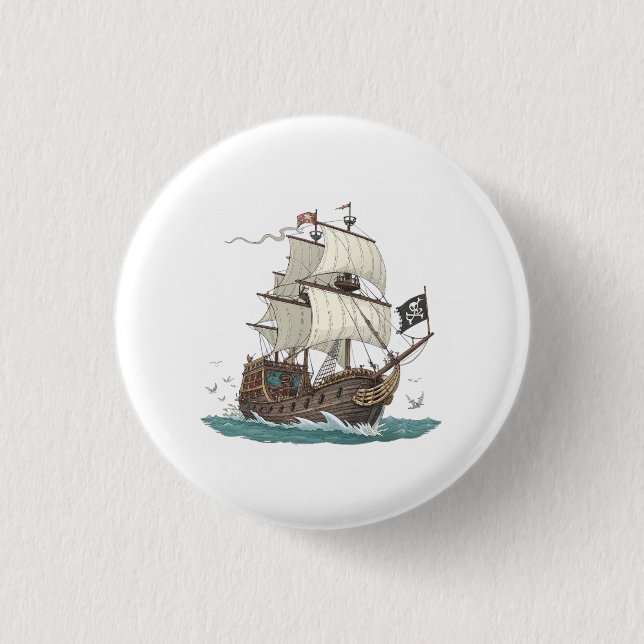 Badge Rond 2,50 Cm Navire Pirate (Devant)