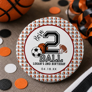 Badge Rond 2,50 Cm Né 2 Ball Sports Thème Boy's 2nd Birthday Party