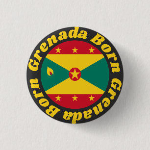 Badge Rond 2,50 Cm Né à Grenade Drapeau grenadien coloré Texte jaun