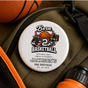 Badge Rond 2,50 Cm Né pour le Basketball   2e Anniversaire sur le thè