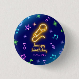 Badge Rond 2,50 Cm Neon Glow Singer Karaoke Anniversaire