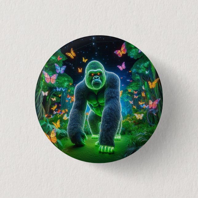 Badge Rond 2,50 Cm Neon Gorilla la nuit (Devant)