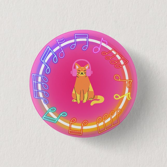 Badge Rond 2,50 Cm Neon Music Cat (Devant)