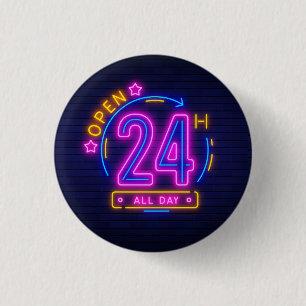 Badge Rond 2,50 Cm Neon Stores ouvert 24h/24