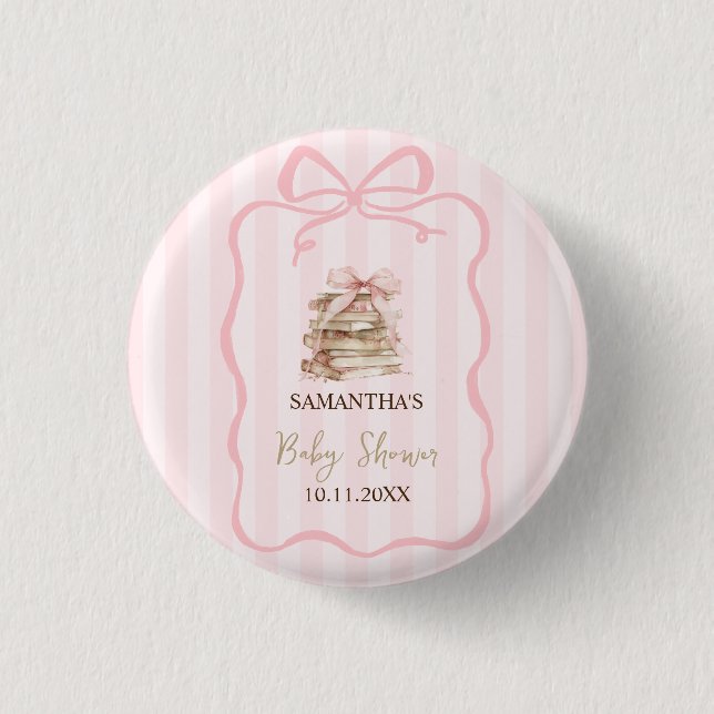 Badge Rond 2,50 Cm New Chapter Pink Bow Stripes Baby Shower (Devant)