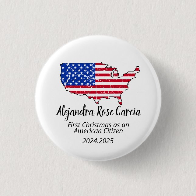Badge Rond 2,50 Cm New U.S. Citizen – American Map Citizenship Day (Devant)