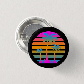 Badge Rond 2,50 Cm NEW WAVE VINTAGE 80s RETRO SUNSET PALM TREES PIN