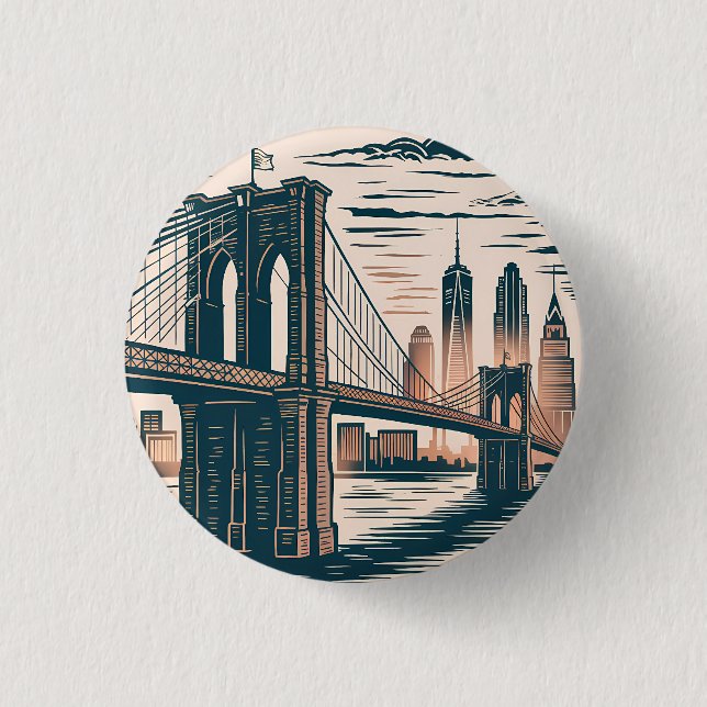 Badge Rond 2,50 Cm New York City Brooklyn Bridge Bold Retro Skyline (Devant)