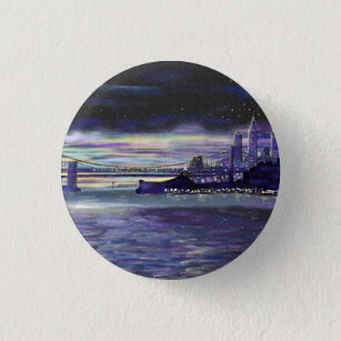 Badge Rond 2,50 Cm New York Hudson River Manhattan Purple Sunset Art