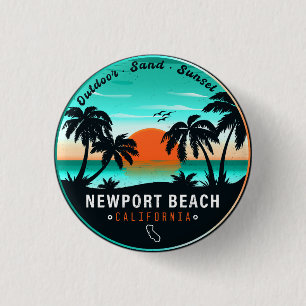 Badge Rond 2,50 Cm Newport Beach California Retro Sunset Souvenir 60s